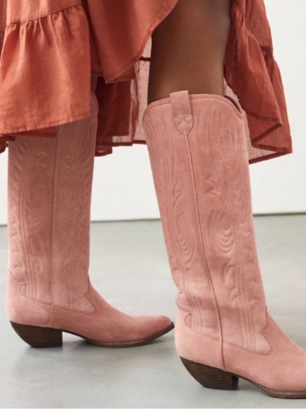Jeffrey Campbell Pink Suede Western Knee Boots